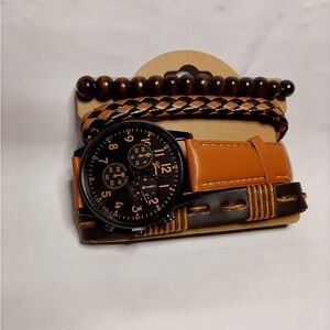 Brown and Tan Watch with Bracelet Set